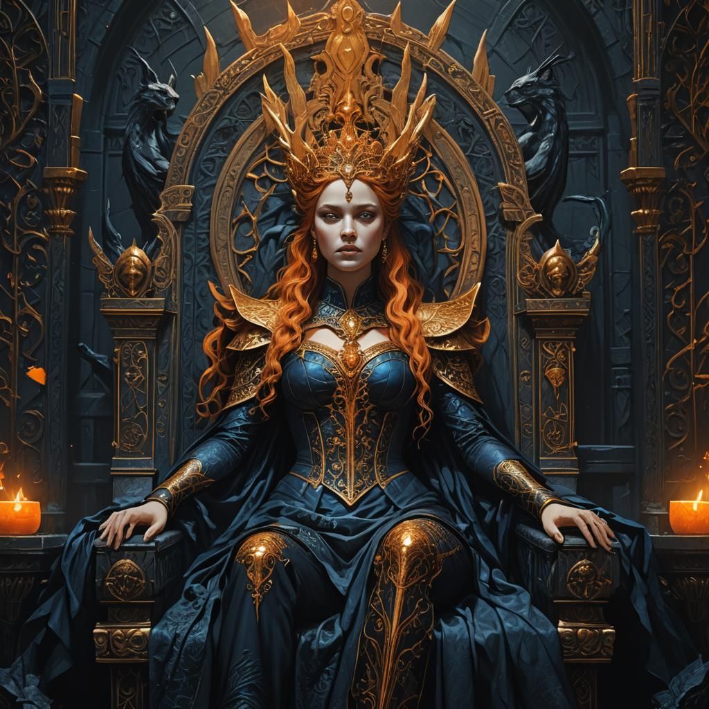Persephone Queen of the Underworld on Gothic Throne