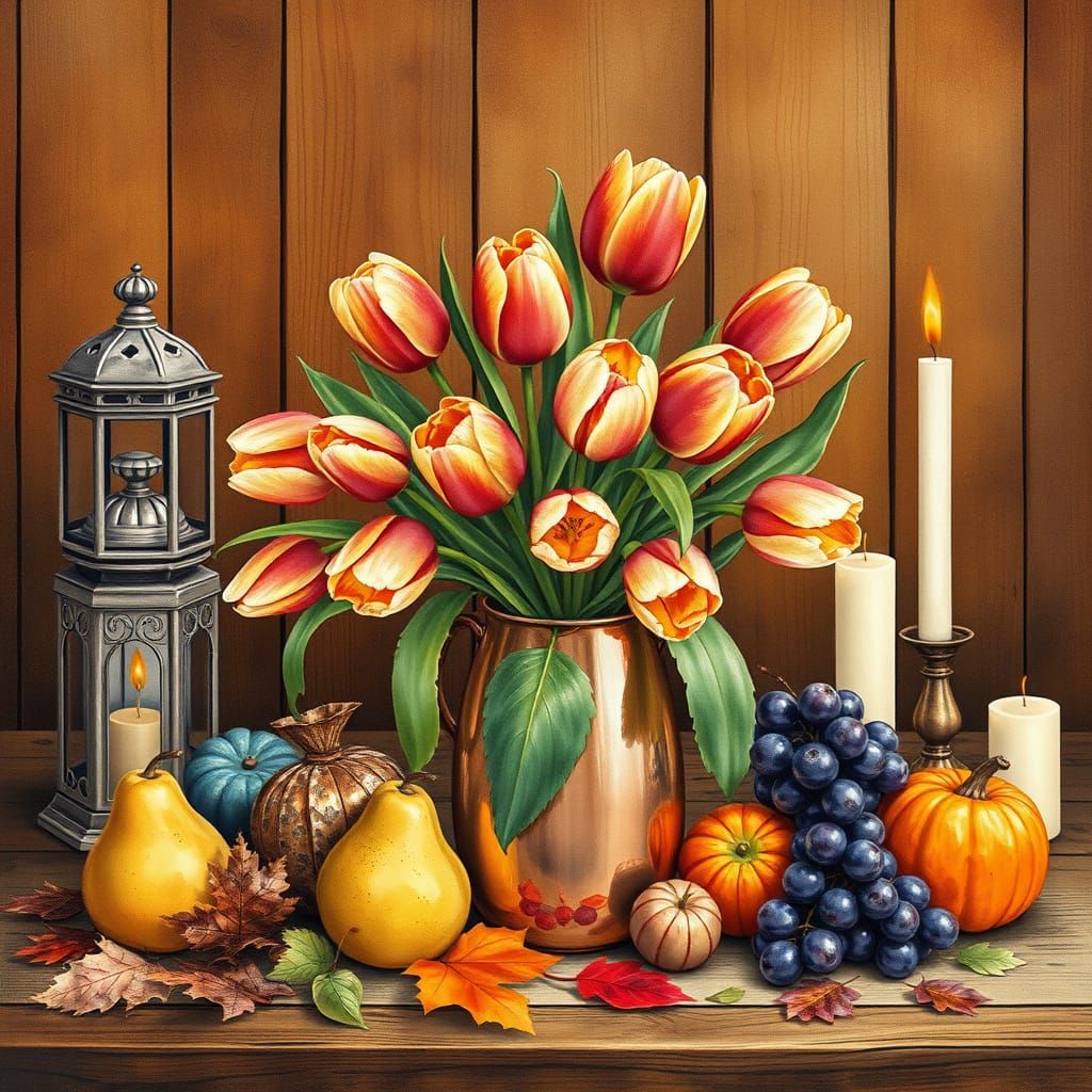 Autumn Still Life in Watercolor and Mixed Media