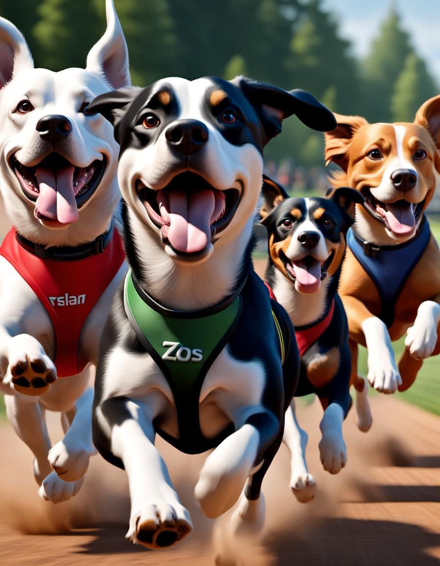 Mixed Breed Dogs Race: 3D Animated Movie Still