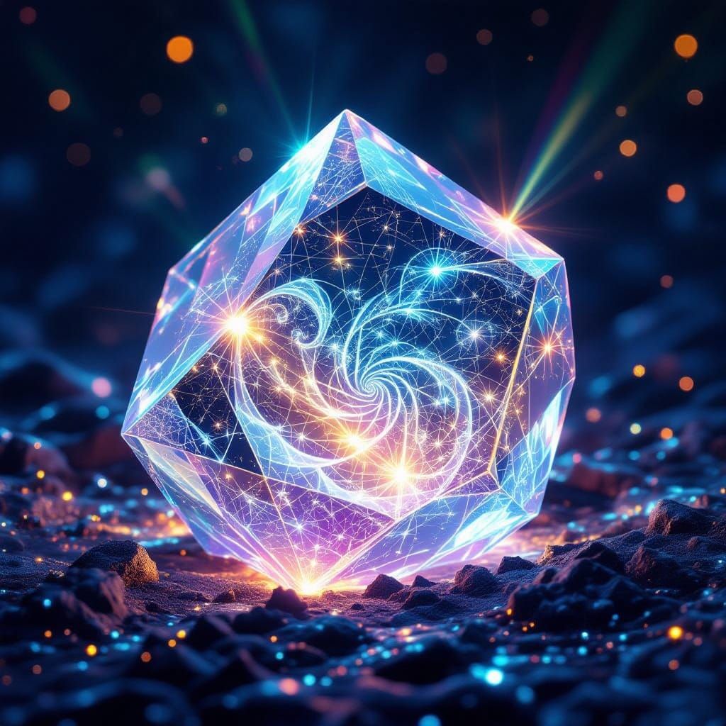 Bioluminescent Seven-Sided Crystal Formation with Fractal Lo...