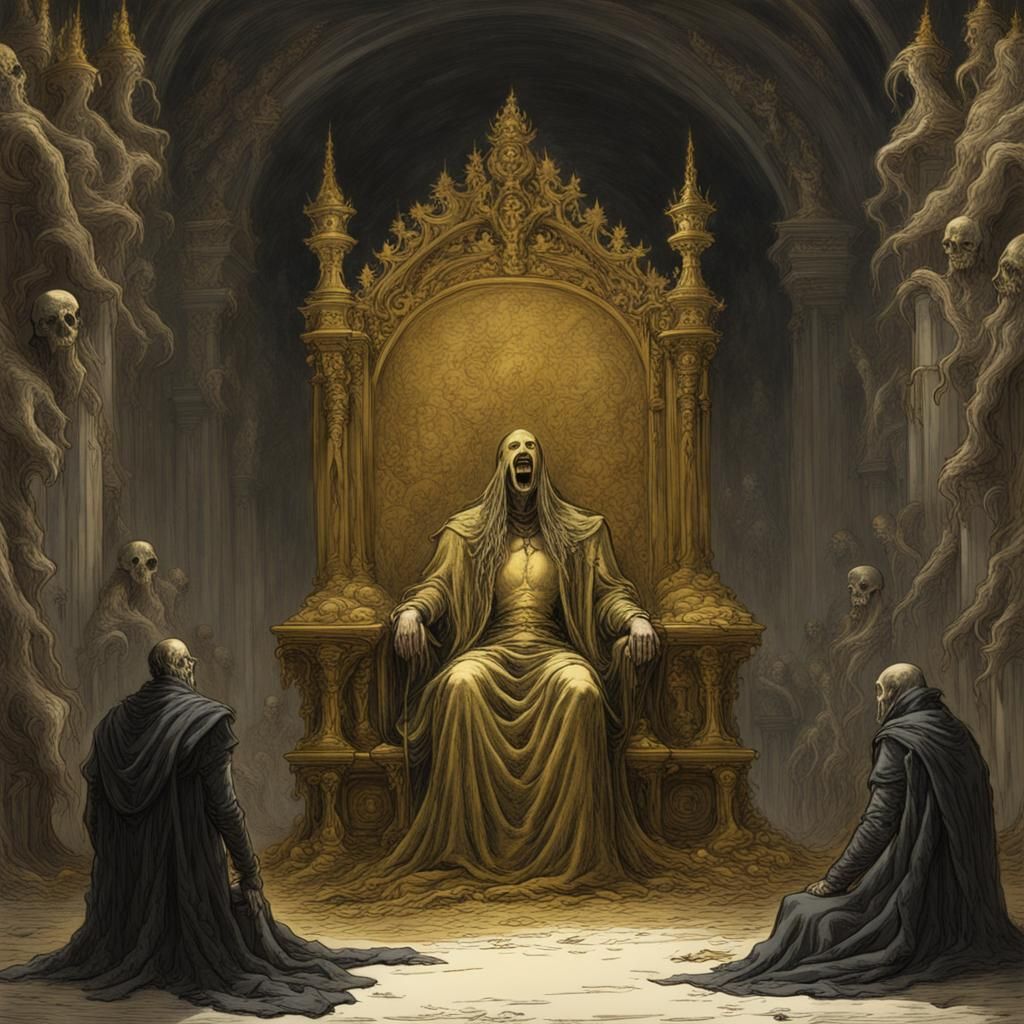Horror Gold Throne in Doré Rutkowski Style