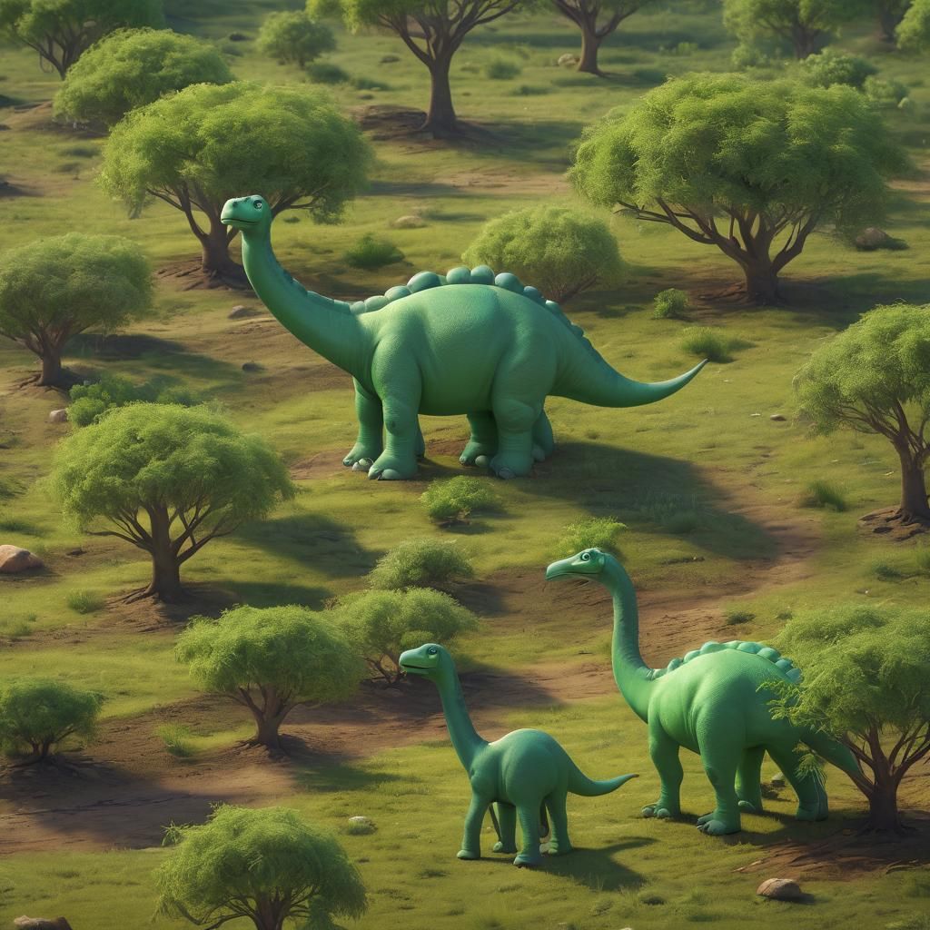 Two Cute Brontosauruses in 3D Digital Art