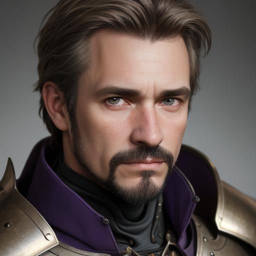 Knight in Dark Armor Portrait with Depressed Expression