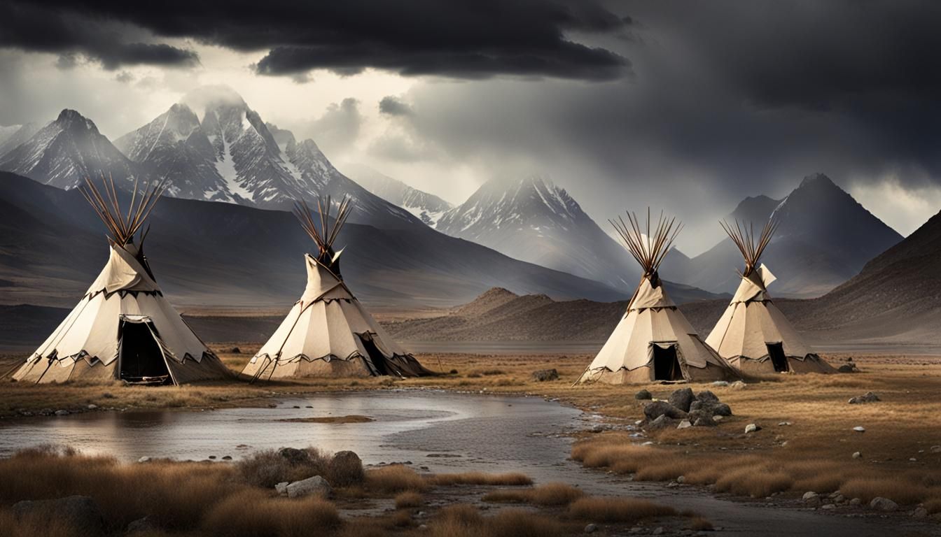 Abandoned Tipi Village in Desolate Landscape