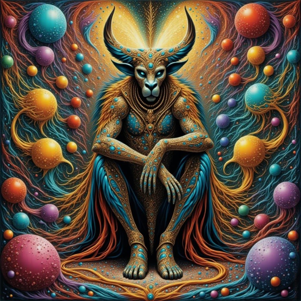 Vibrant Rainbows Dance Among Feline Mythical Beings in a Dre...