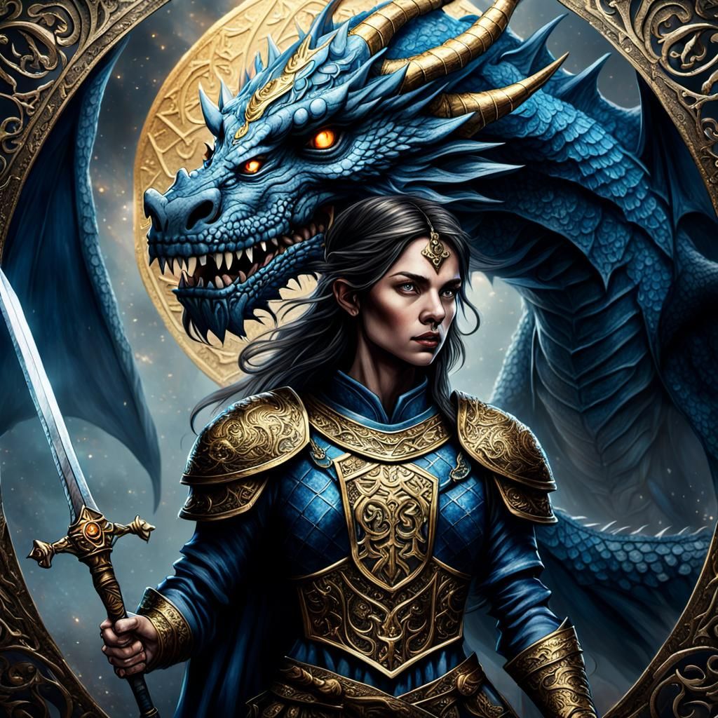 Female Warrior and Dragon Tarot Card
