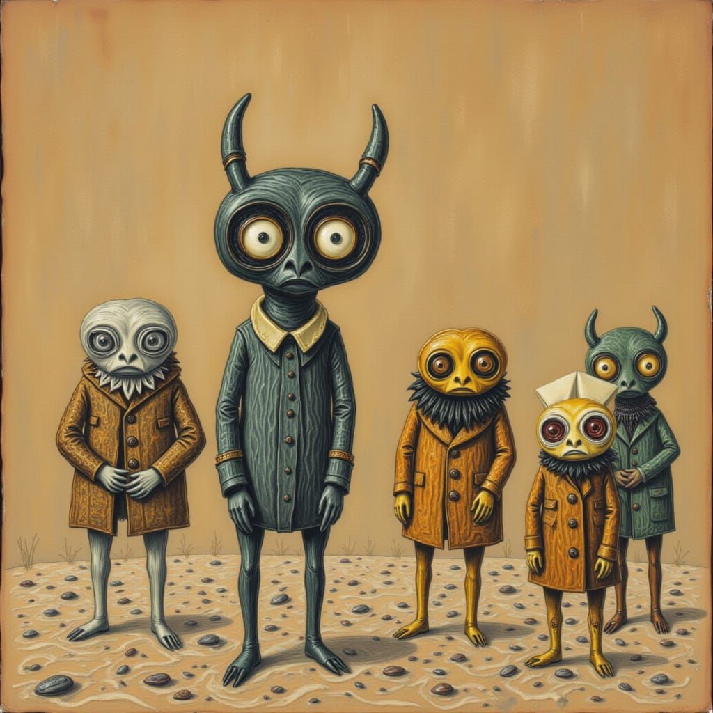 Abstract Figures in Surreal Landscape