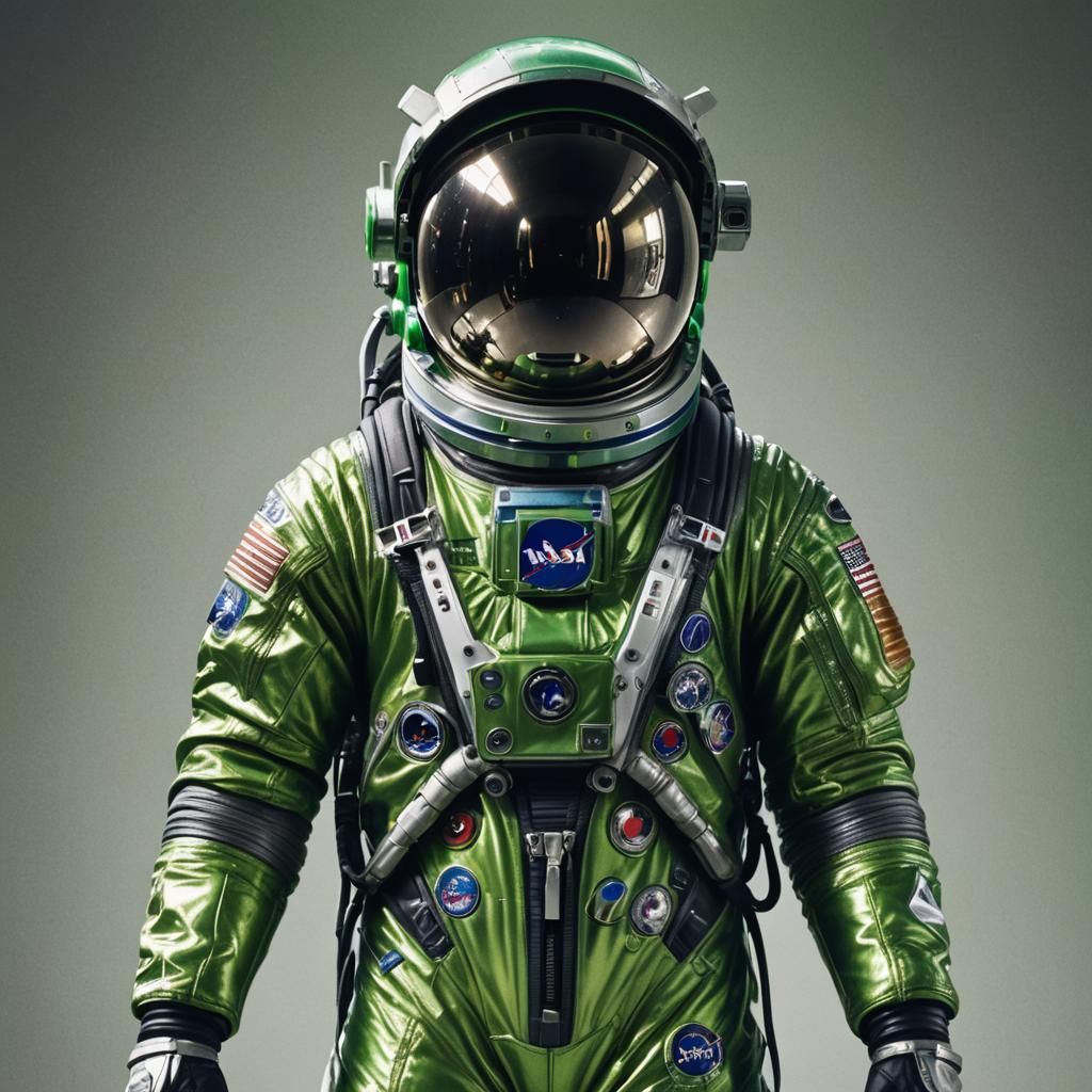 Astronaut in Green Spacesuit, Hyperrealistic Space Art
