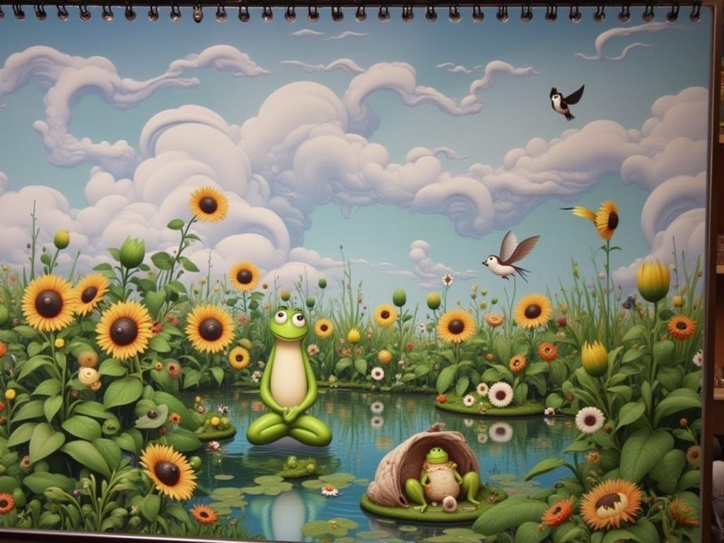 Cartoon Frogs Playing in Pond: Pixar-Style 3D Art