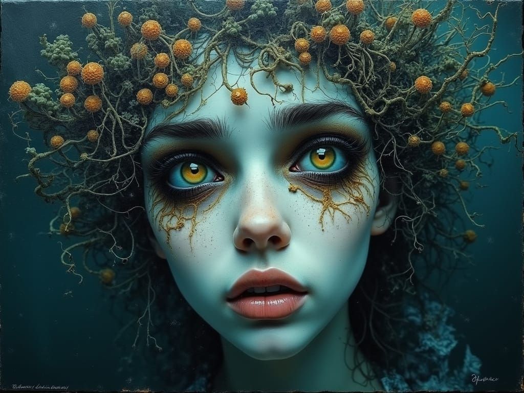 Haunting Portrait of a Deep Sea Woman in Ethereal Mixed Medi...