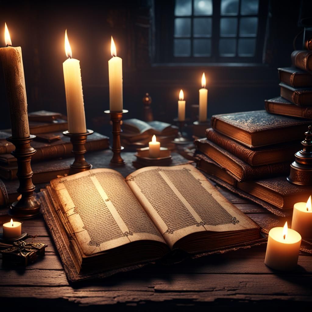 Candlelit Open Book in Cinematic 3D Style