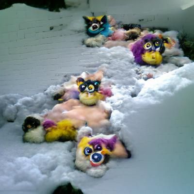 Vintage Furby Toys in Winter Snowscape