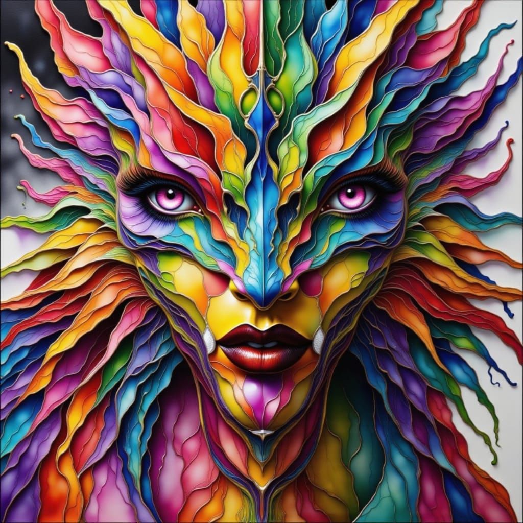 Glamorous Woman with Purple Eyes and Hair in Watercolor Styl...