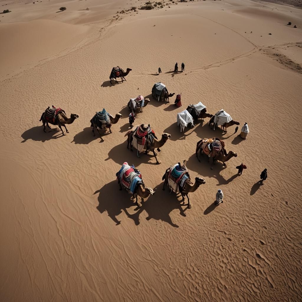Camels and Bedouin Tents in Desert Landscape