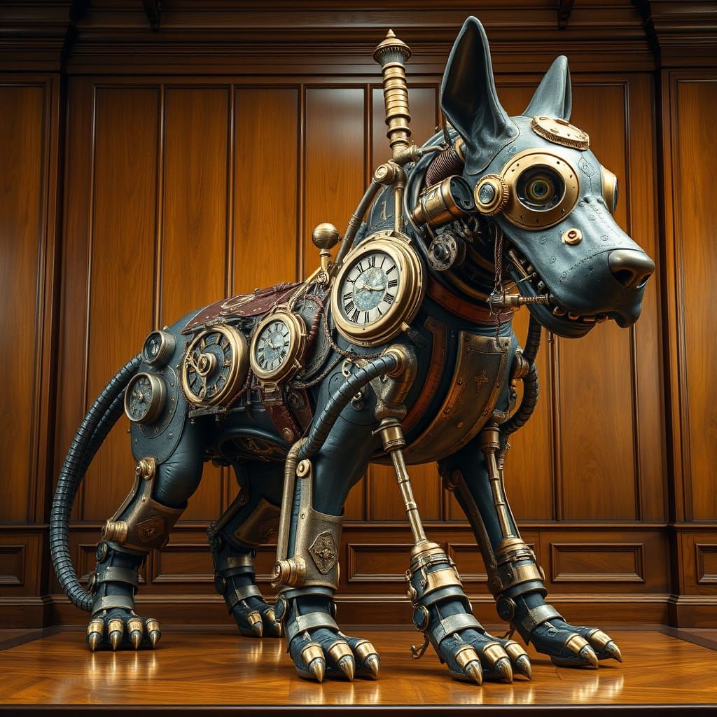 Majestic Steampunk Hound Embodies Clockwork Wonder