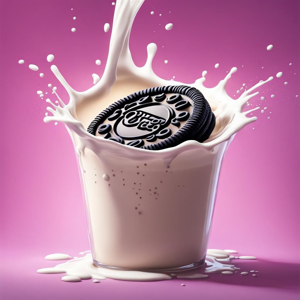 Hyperrealistic Oreo Dunked in Milk Splash Art