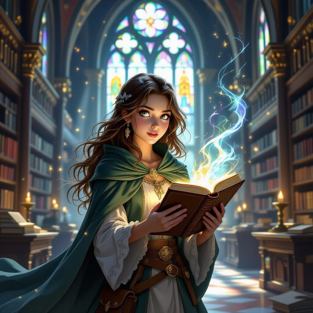 Novice Enchantress in Gothic University Hall