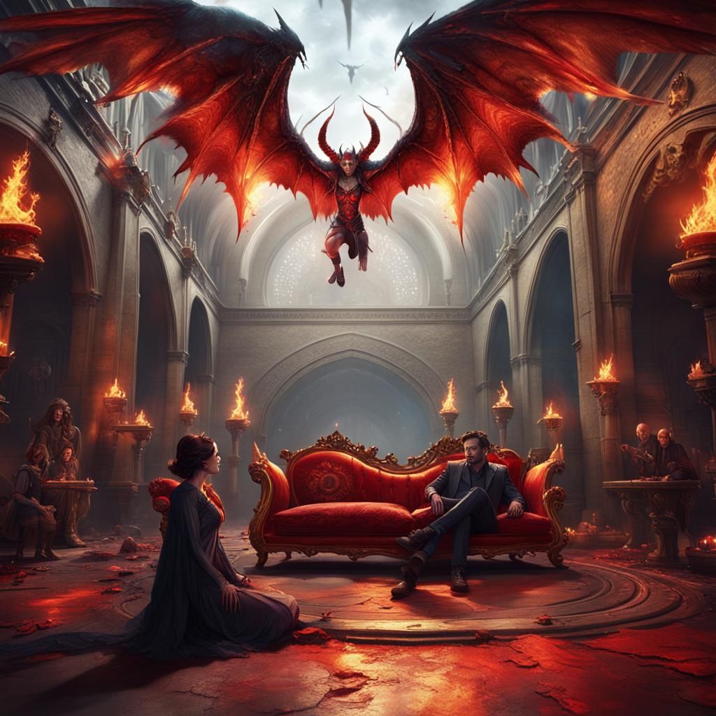 Fiery Angel and Horned Man in Fantasy Art