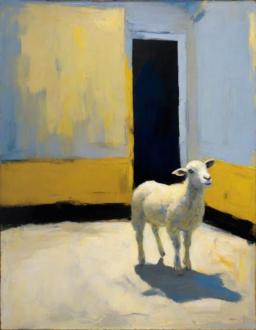 Nervous Lamb in Impressionist Oil Painting Style