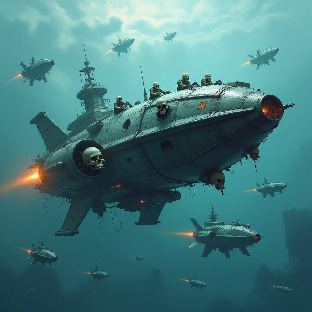 Dark Fantasy Skulls Spaceship in Interstellar Aether