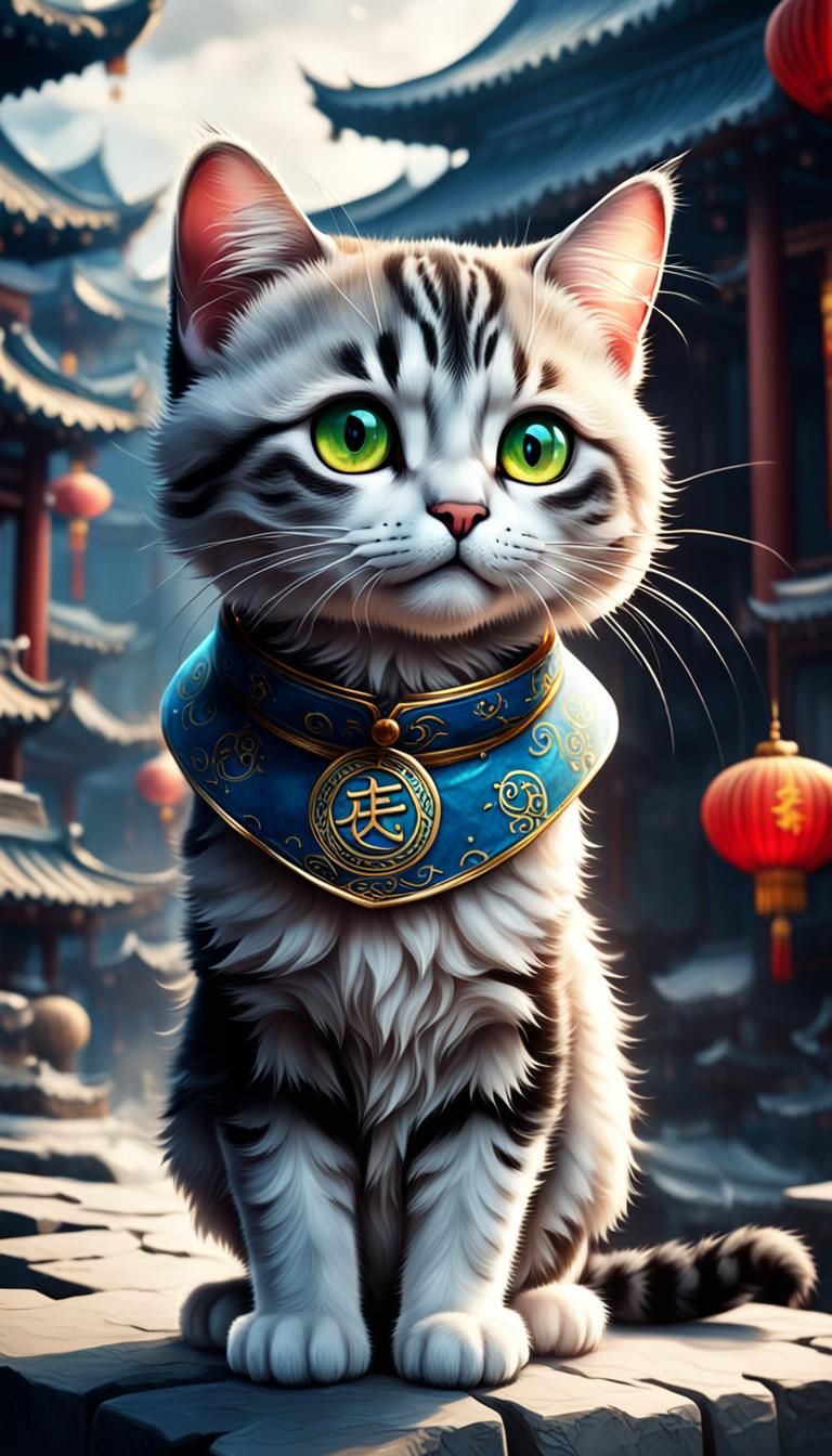 Cute Chinese Zodiac Cat Poster Illustration in 8K