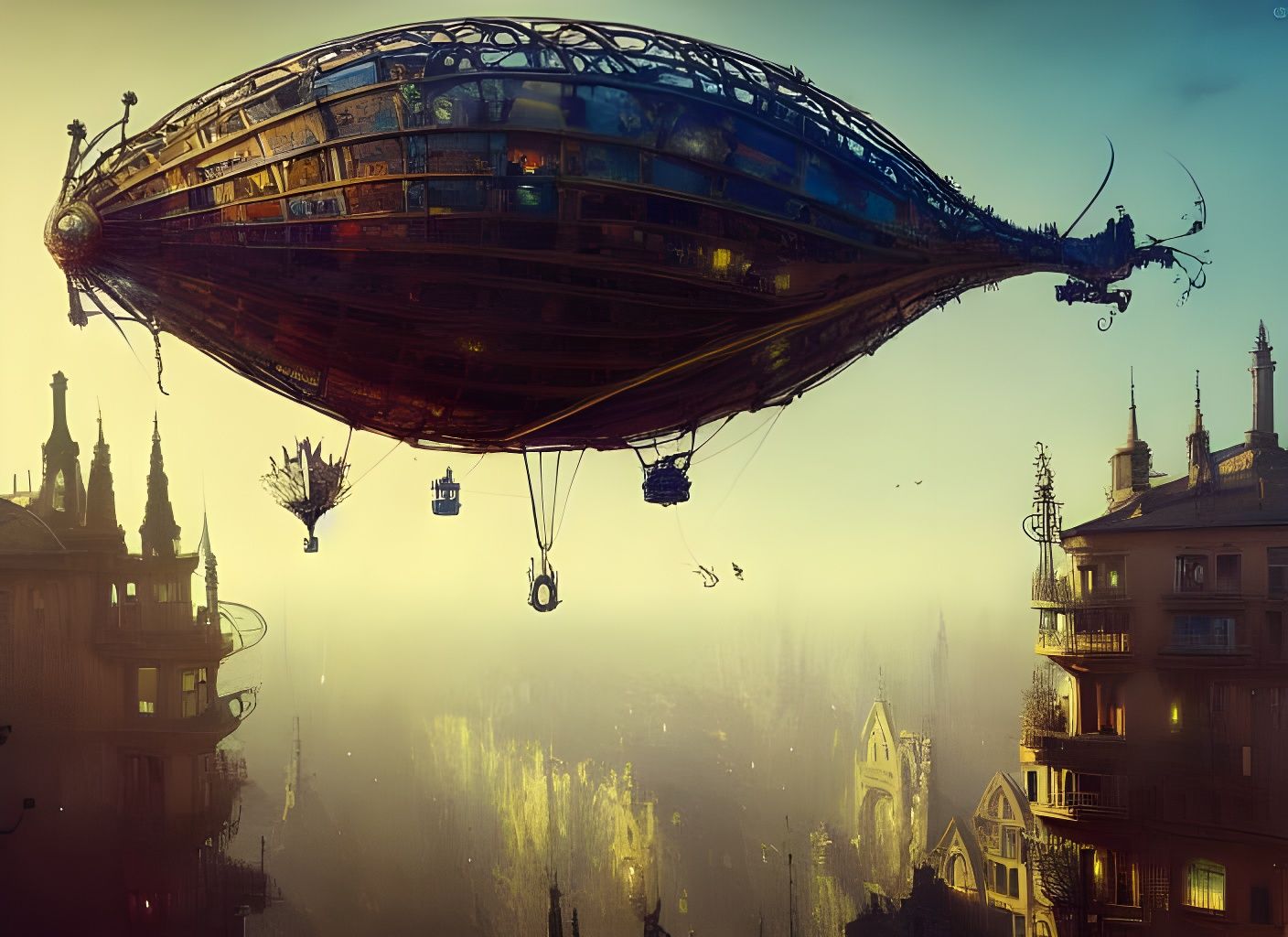 Steampunk Zeppelin in Surrealist Style