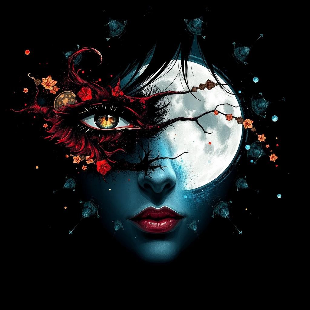 Mysterious Face in Retro HDR Moonscape