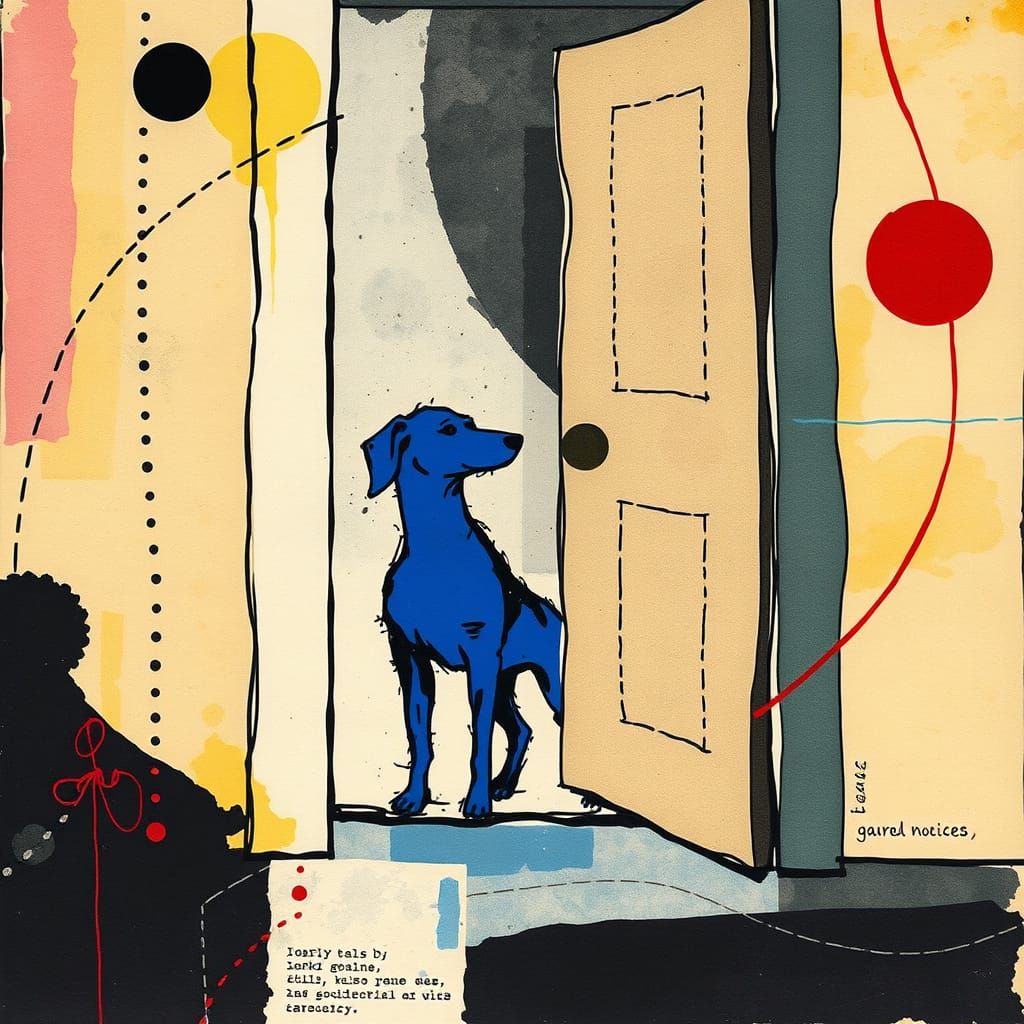 Abstract Blue Dog in Moody Dark Colors