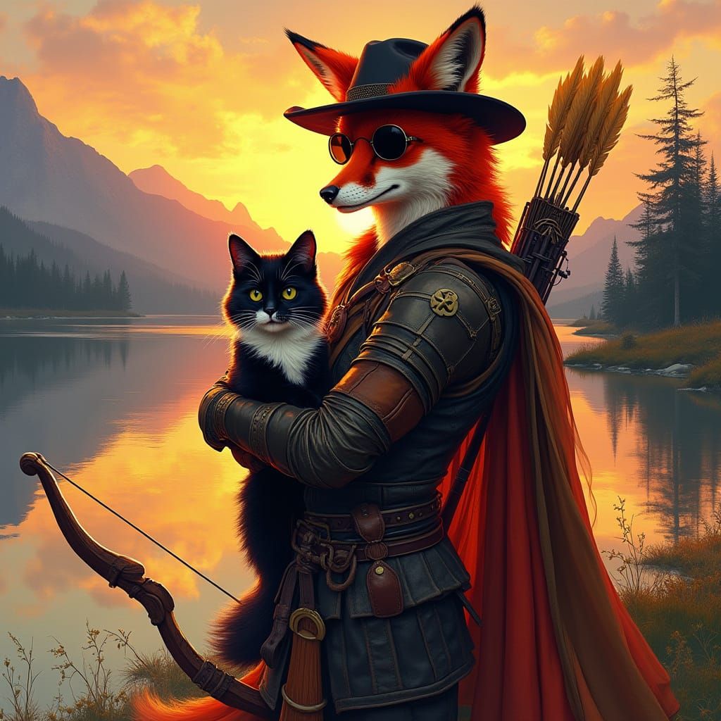 Fox Warrior and Fedora Cat, Stalenhag-inspired