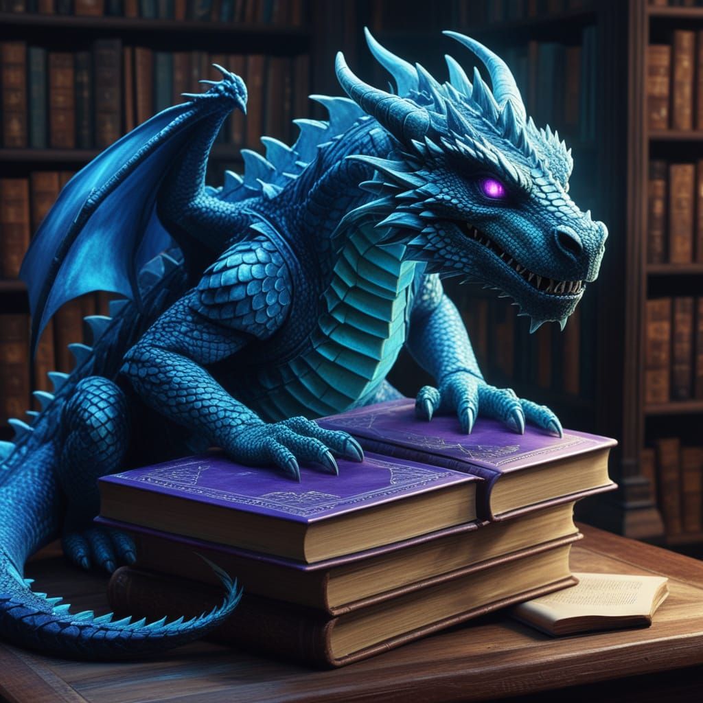 Bioluminescent Dragon in Hidden Library: Digital Painting