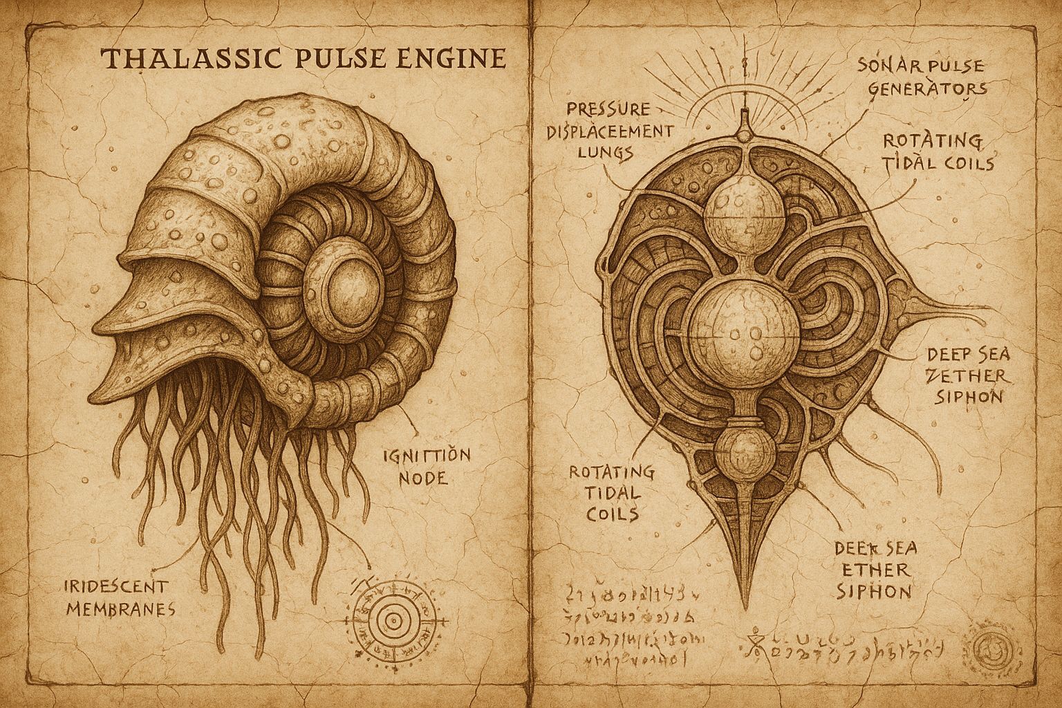 Thalassic Pulse Engine Sepia Ink Schematic