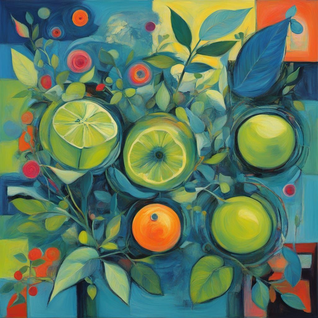 Surreal Abstract Painting of Electric Lime Coriander