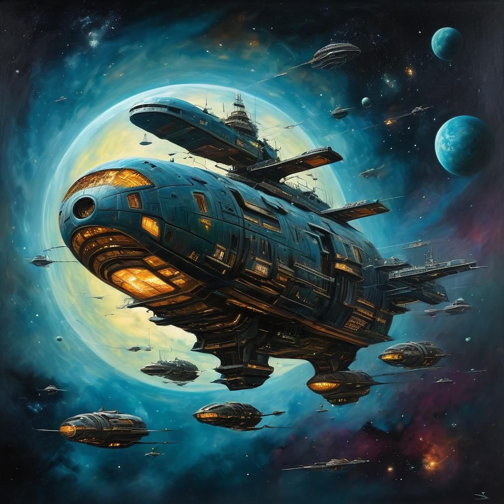 Futuristic Spaceship in Distant Galaxy, Illustrative Style
