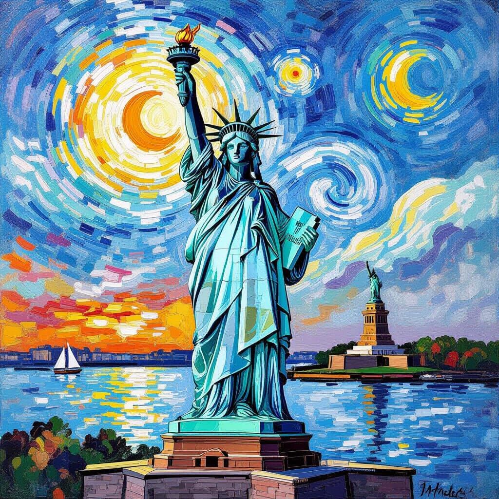 Statue of Liberty in Van Gogh's Post-Impressionist Style