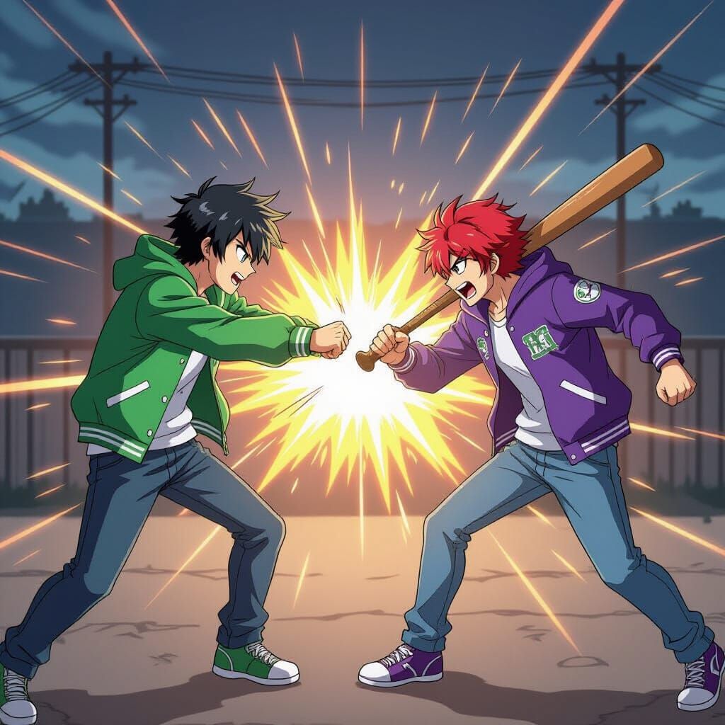 Anime Gang Fight in Studio Trigger Style