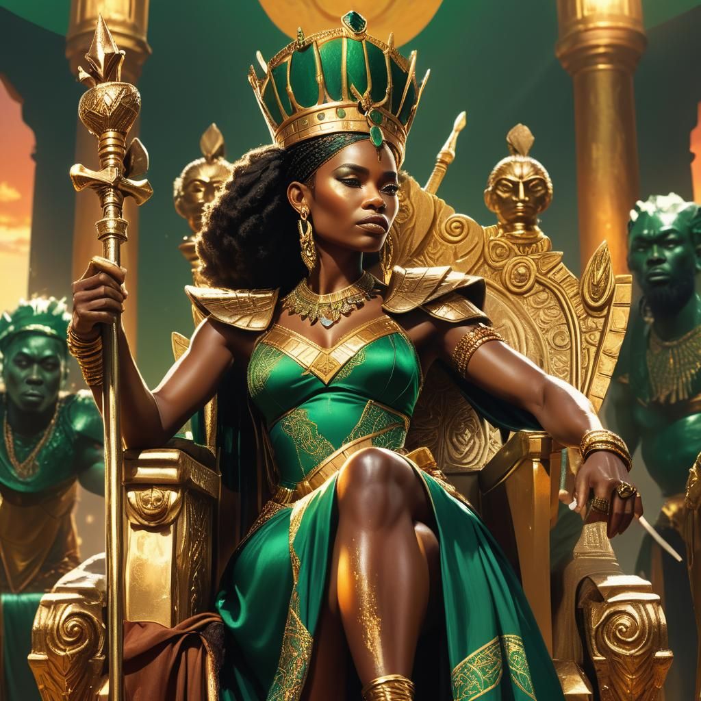 African Queen on Golden Throne: Hyperrealistic Concept Art