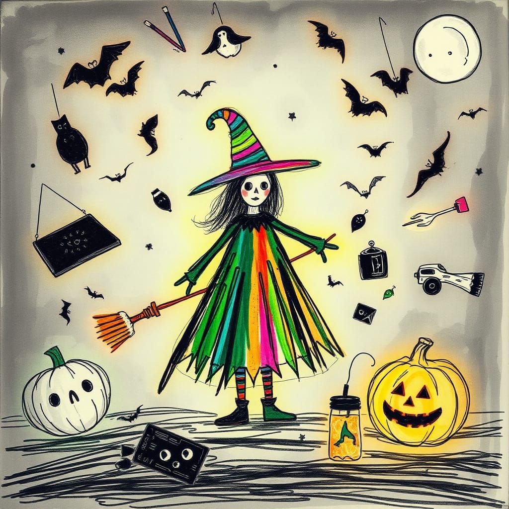 Halloween Crayon Drawing in Avant-Garde Style