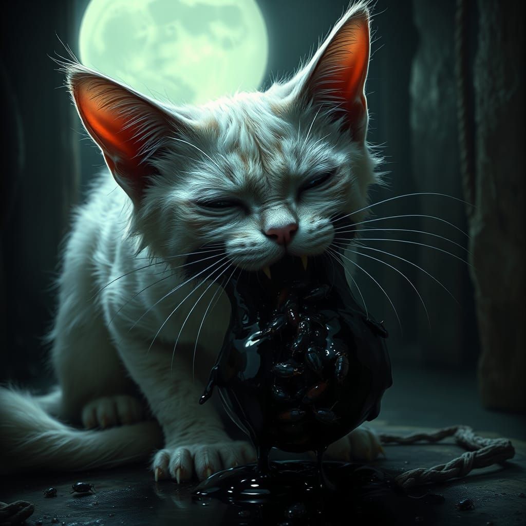 Disturbing Cat Hairball in Dark Fantasy Style