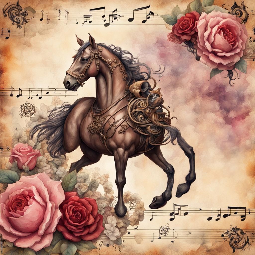 Lined Notebook Page with Floral Steampunk Border