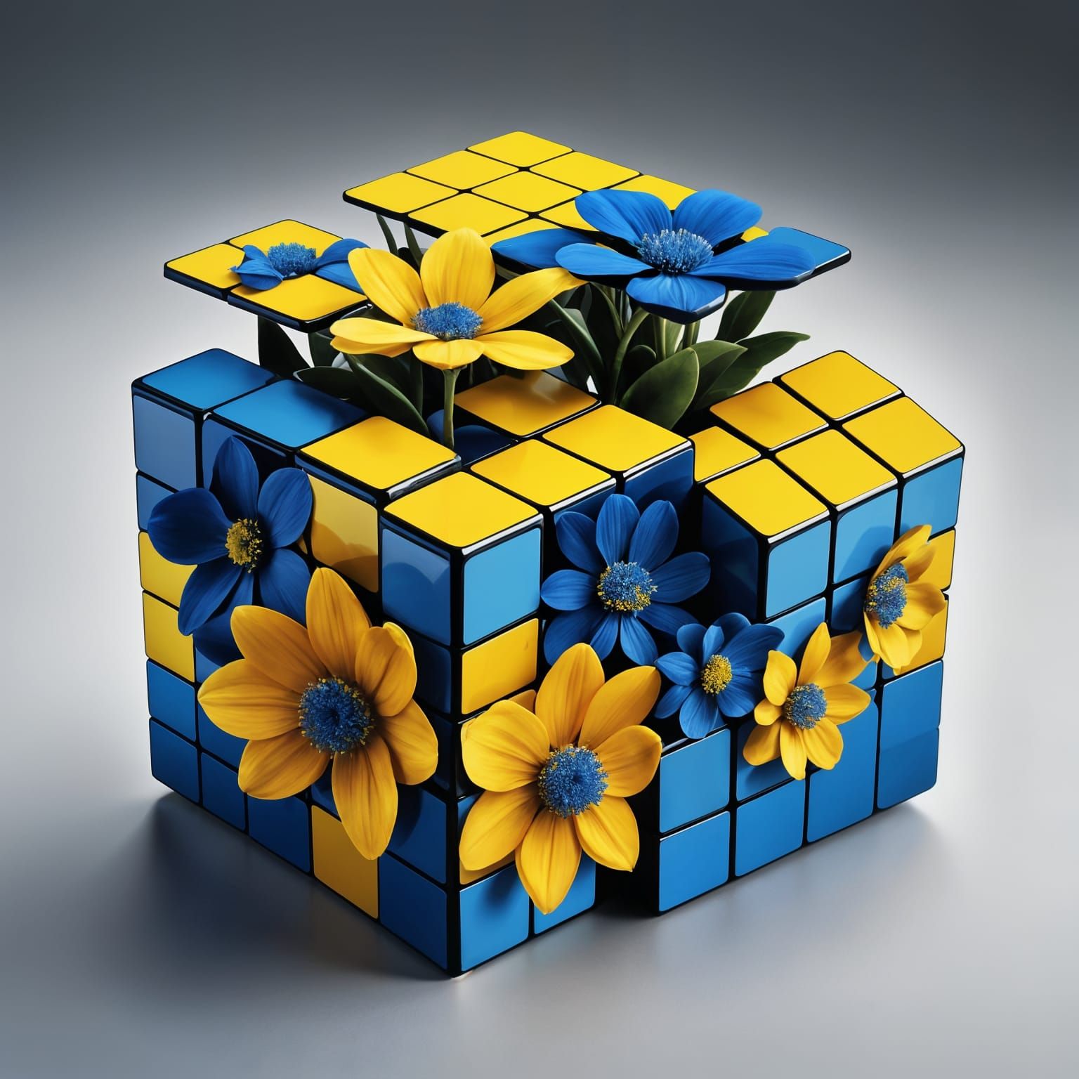 Surreal Blue and Yellow Tulip Rubik's Cube