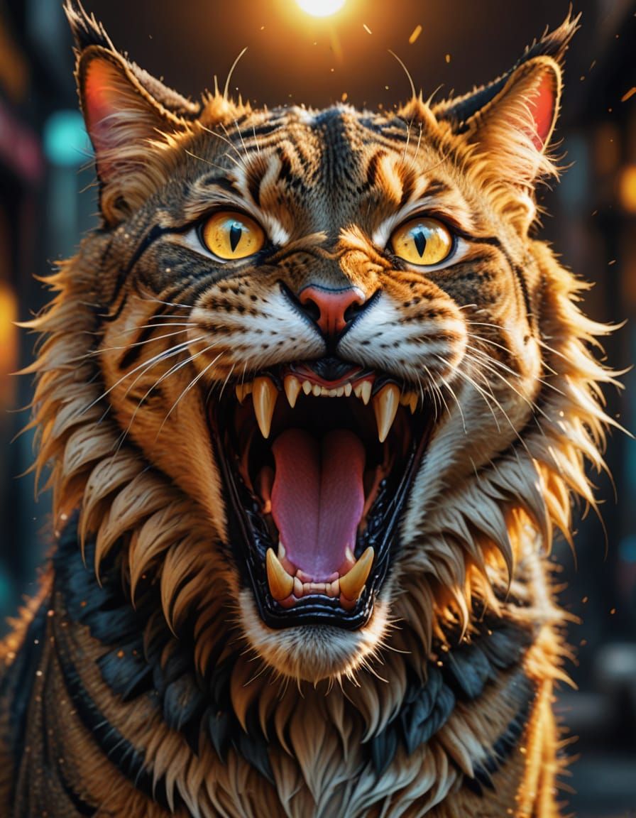 Hyper-Realistic Close-Up of a Cat's Open Mouth