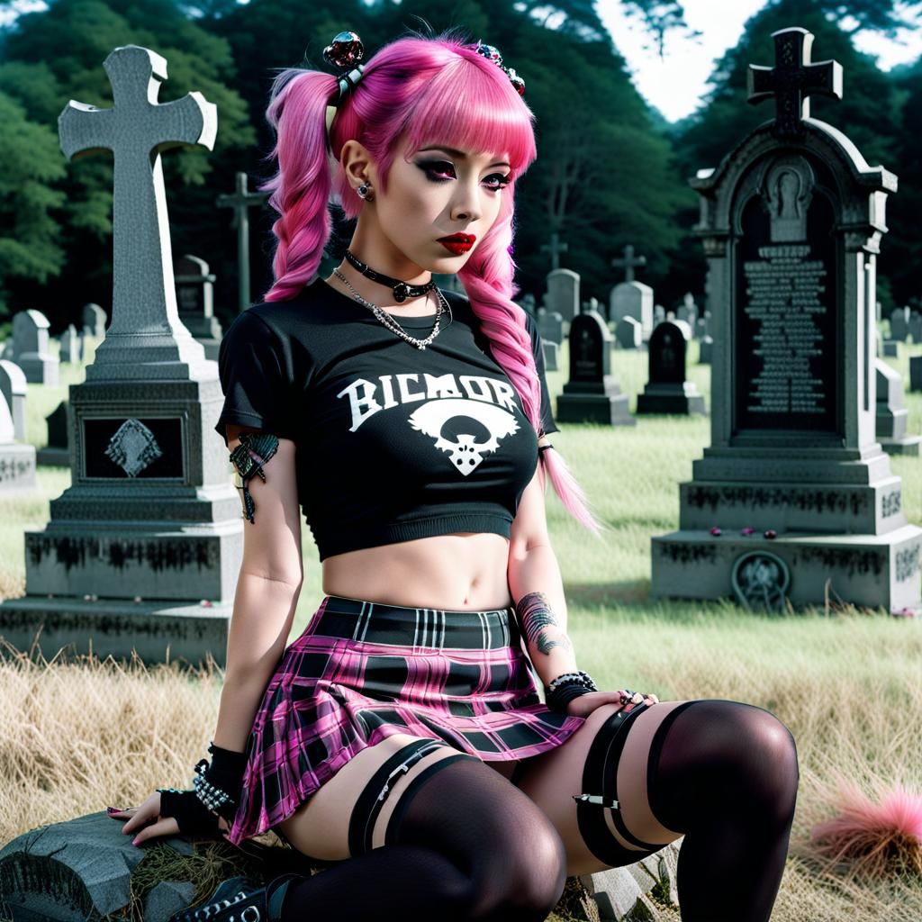 Goth Woman in Graveyard, Cinematic Film Still