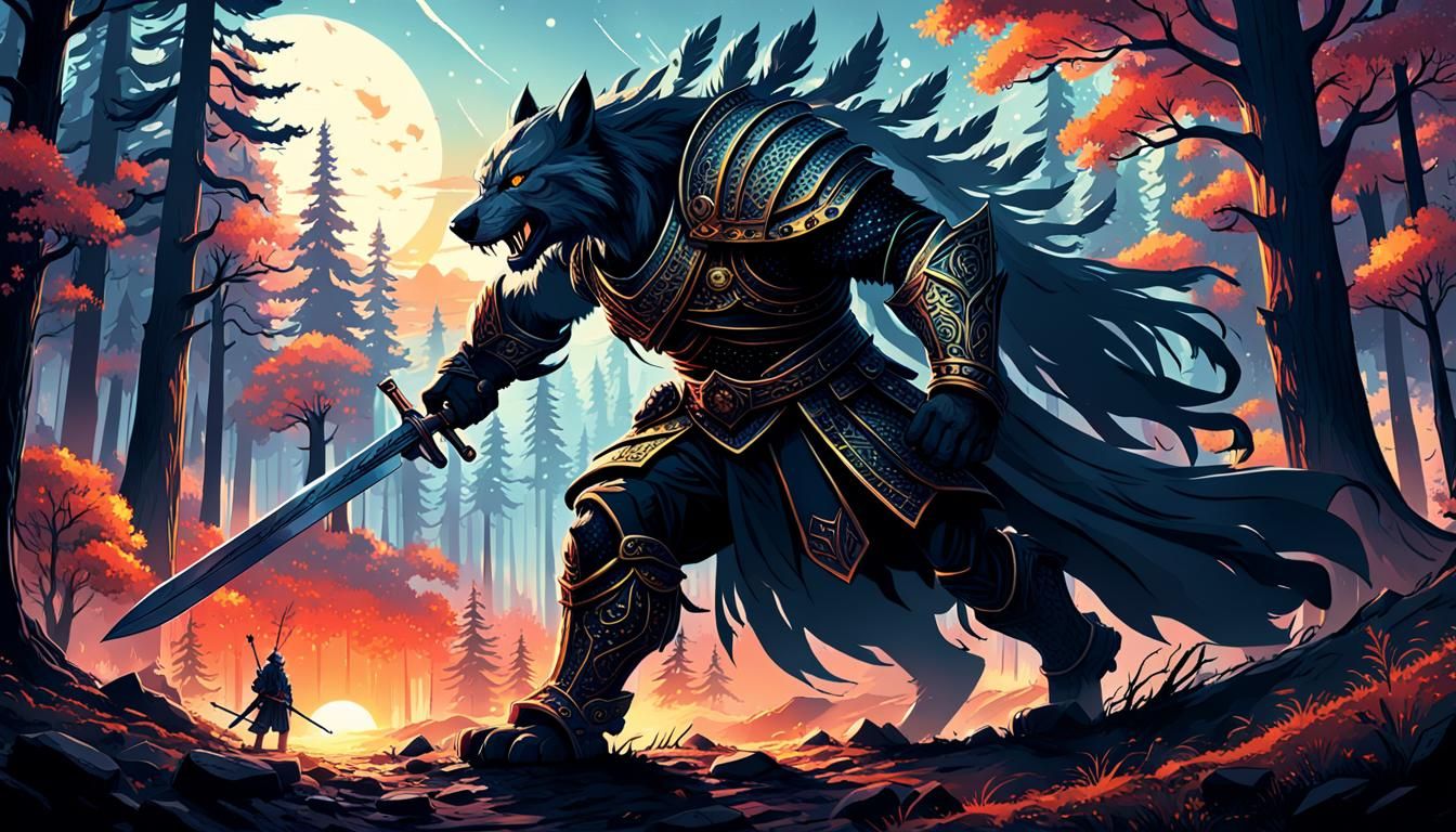 Epic Forest Illustration with High Contrast Sunset