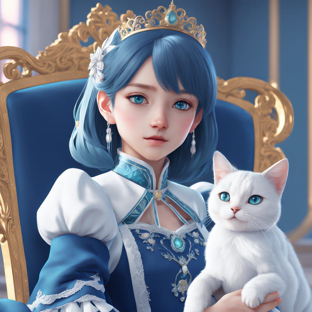 Anime Princess with Cat: 3D Concept Art