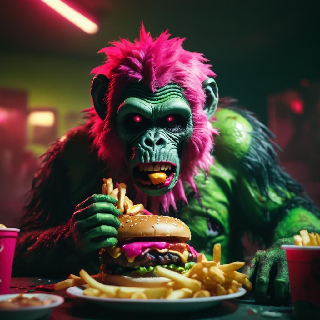 Zombie Monkey Monster's Cinematic Fast Food Meal