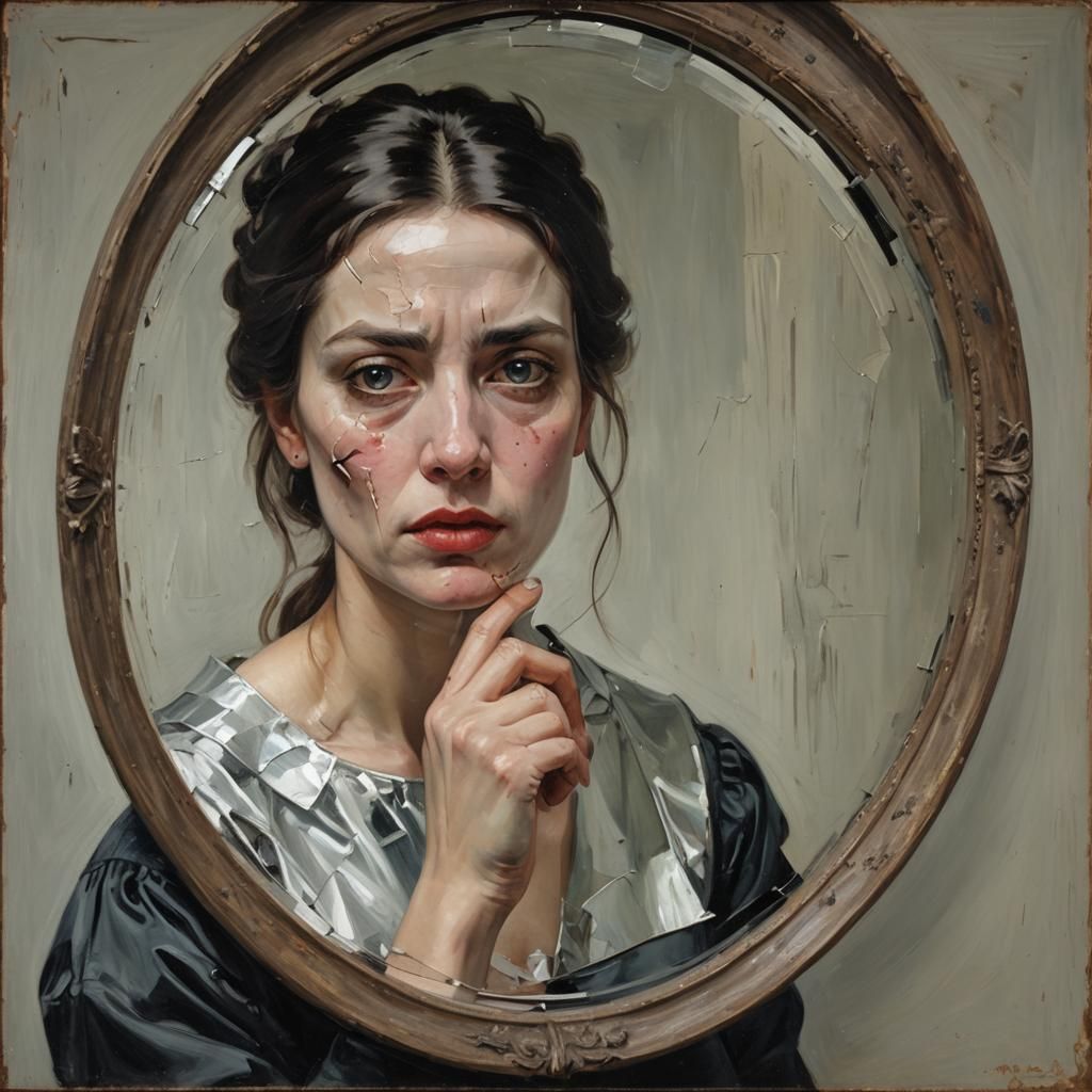 Woman and Broken Mirror: Superstition in Oil Paint