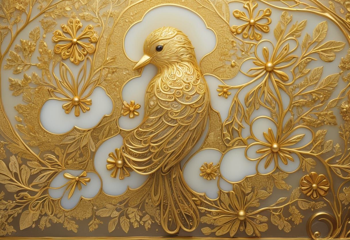 Golden Bird Serenade in Whispers of Art Nouveau