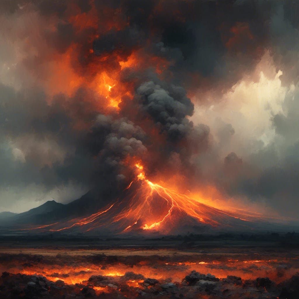 Volcanic Eruption Hit by Lightning: Dramatic Landscape