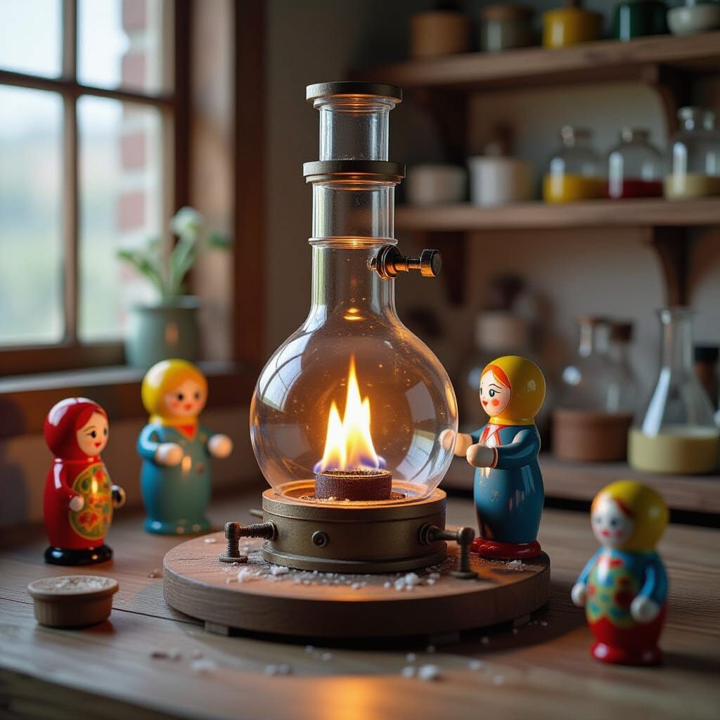 Miniature Matryoshkas Fueling a Bunsen Burner