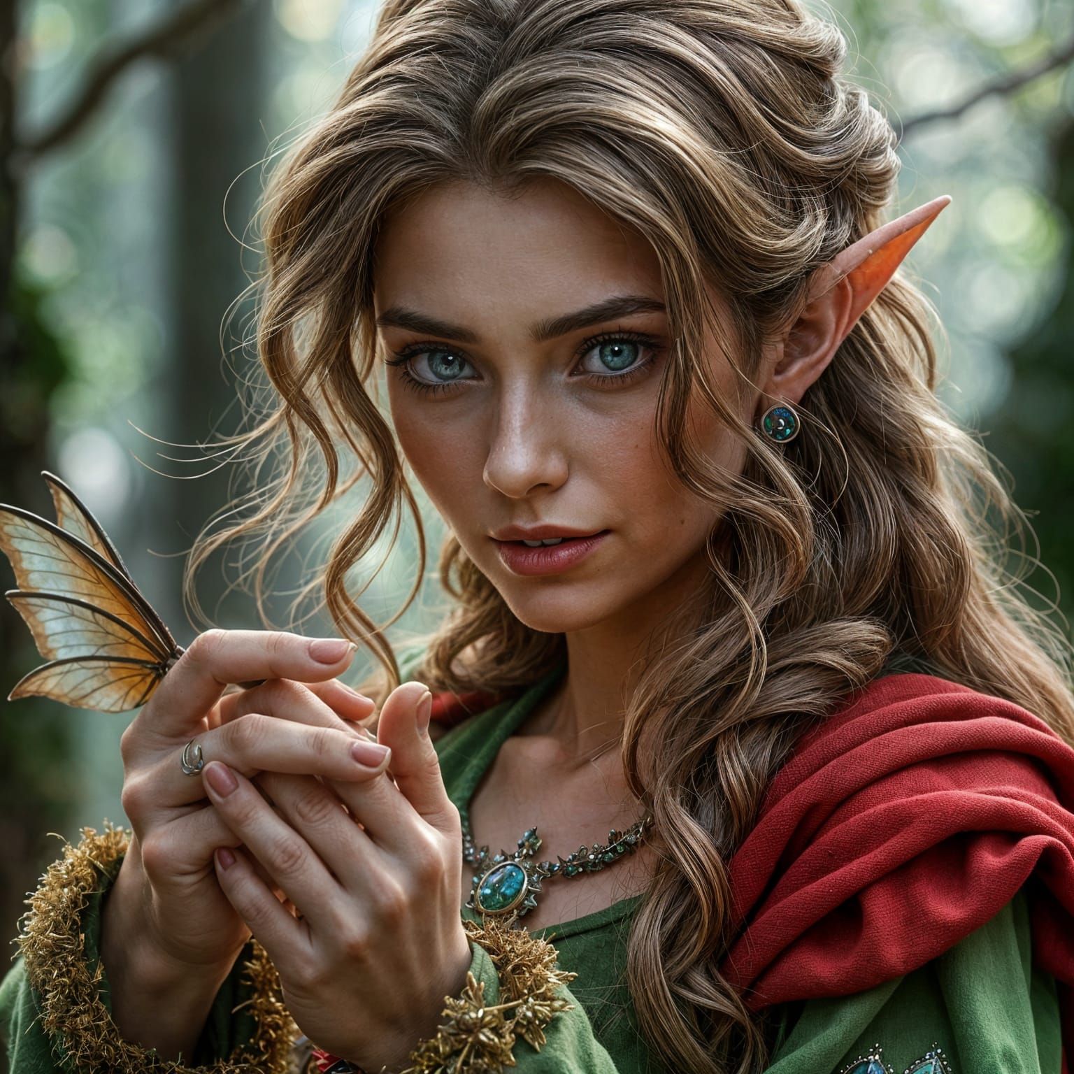Enchanting Elf Mistress in a Whimsical Hyperrealistic Scene